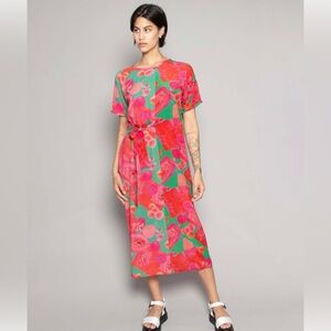 Henrik Vibskov Smooth Silk Dress - Pink/Green Kitchen Table Print